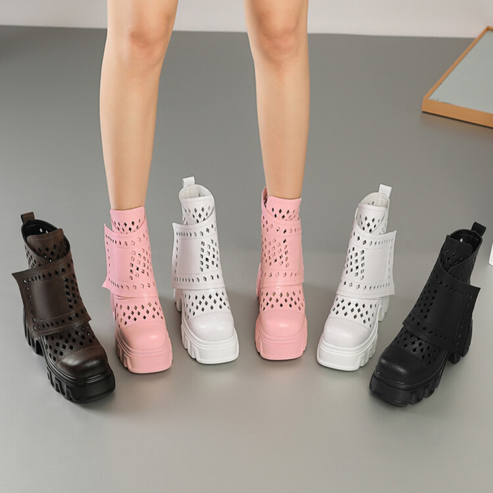 Street Fashion Outfit - Nieuwe collectie roze platform enkellaarzen met