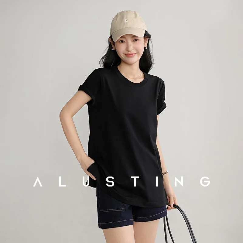 Longline Tee Oversized - Zomer T-shirt voor dames, ronde hals,