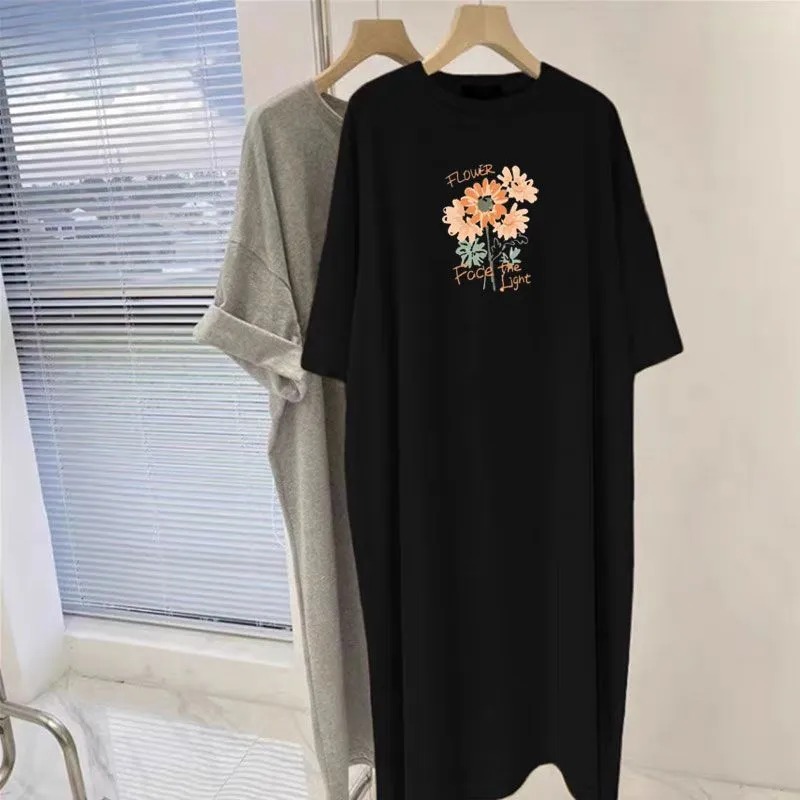 Longline Tee Oversized - Oversized T-shirtjurk voor dames met bloemenprint,