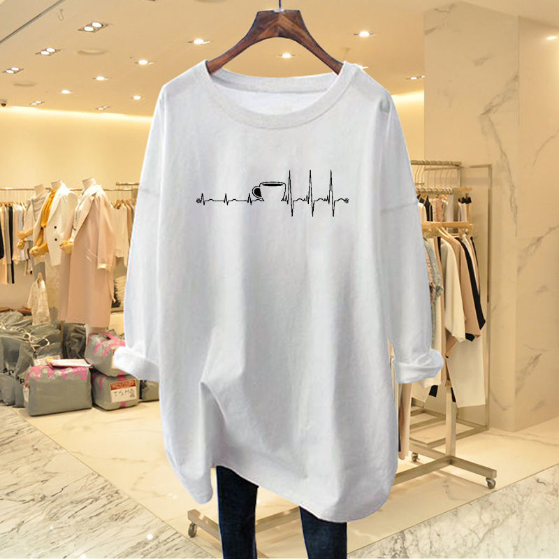 Longline Tee Oversized - Dameskleding Mode Puur Katoen O-hals T-shirts