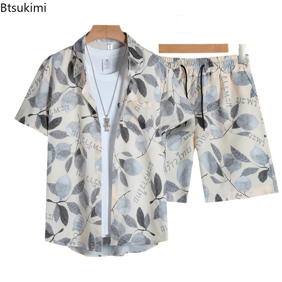 Street Fashion Outfit - 3D-geprint heren overhemdset met korte mouwen,