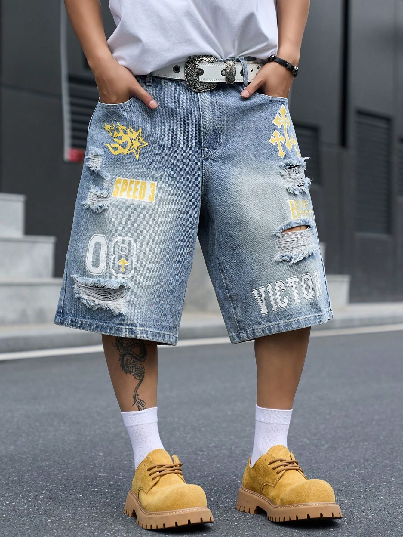 Street Fashion Hip Hop - Loszittende denim bermudashorts voor heren, vintage