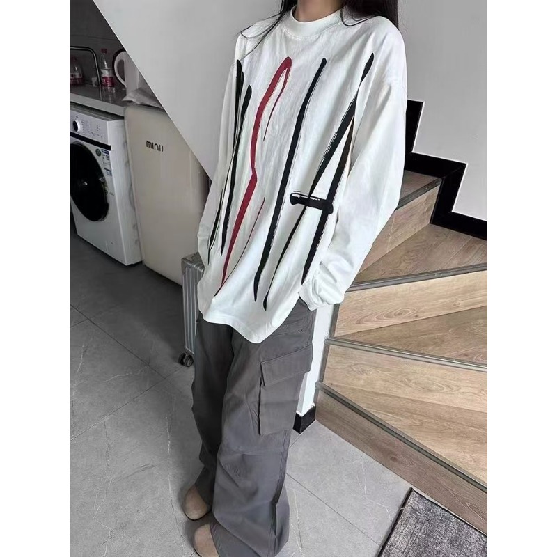 Longline Tee Oversized - Oversized damessweatshirt met ronde hals, abstracte
