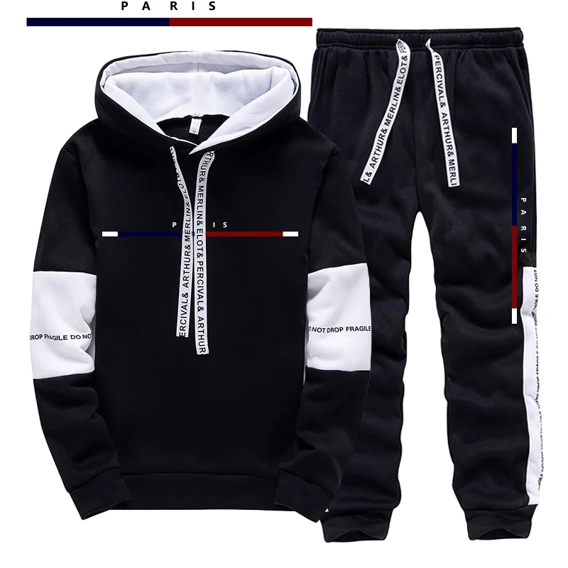 Street Fashion Outfit - Parijse mode bedrukte herenset/hoodie/broek herfst dagelijks