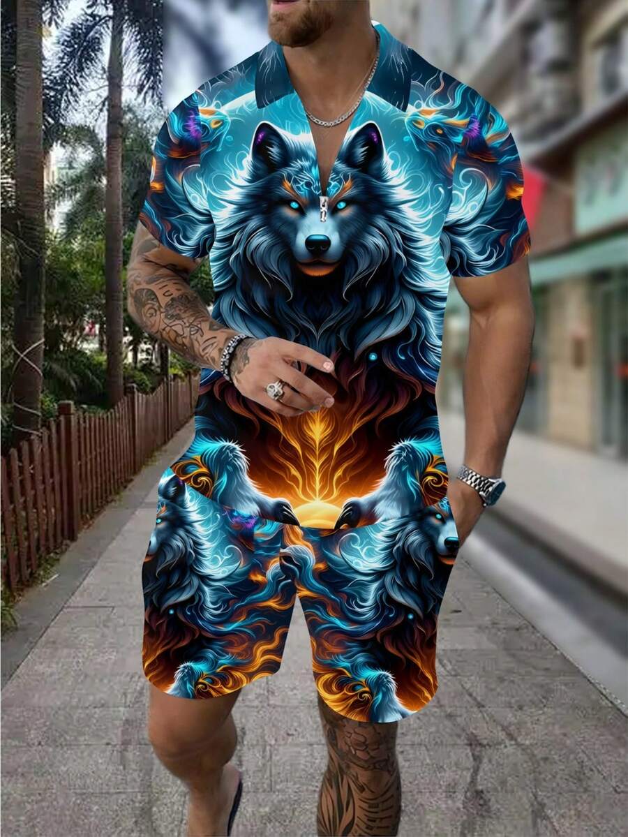 Herenmode 3D Wolf Print Rits P - Street Fashion Outfit recensie en prijs