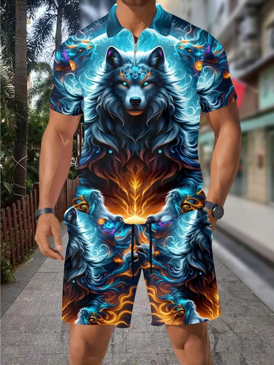 Herenmode 3D Wolf Print Rits P - Street Fashion Outfit recensie en prijs