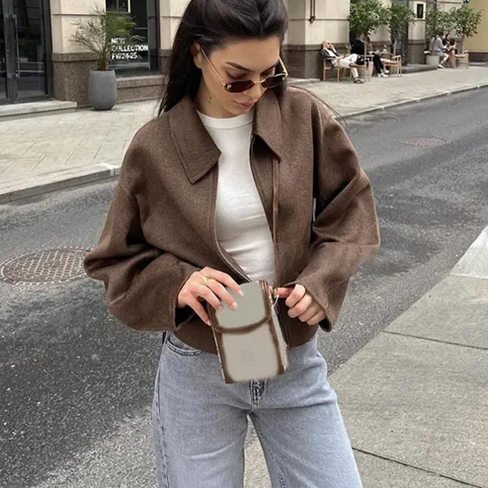 Vintage effen bruine kraag jas - Street Fashion Shanghai recensie en prijs