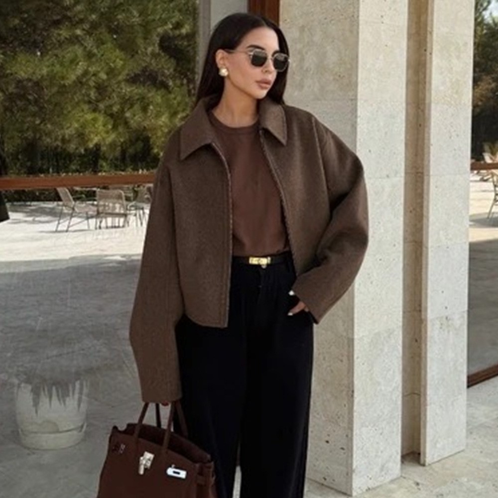 Vintage effen bruine kraag jas - Street Fashion Shanghai recensie en prijs