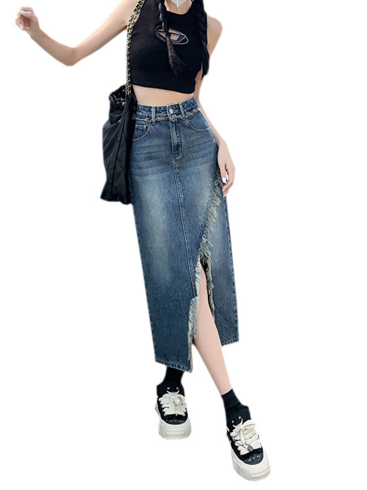 Dames denim rok met hoge taill - Street Fashion Vintage recensie en prijs