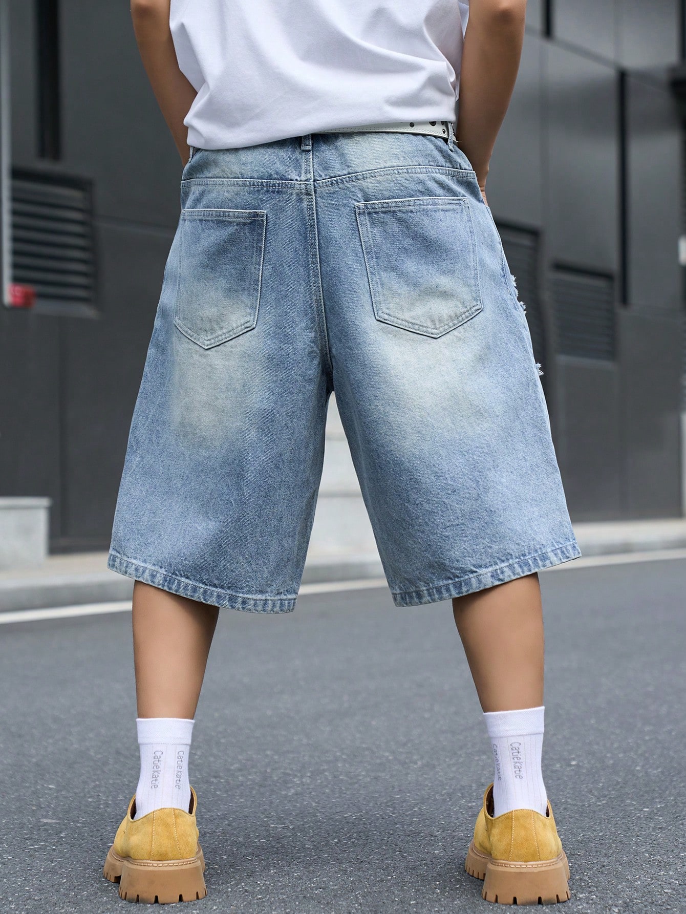 Loszittende denim bermudashort - Street Fashion Hip Hop recensie en prijs